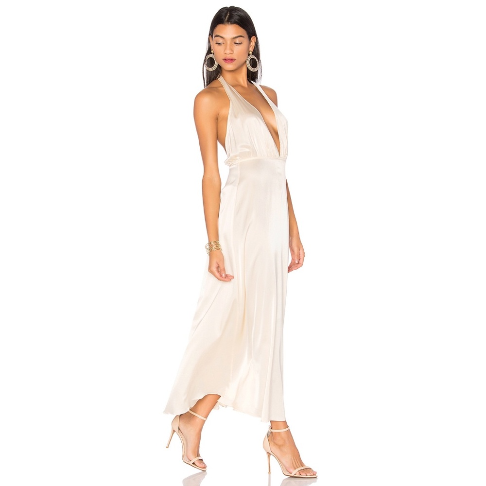LPA Silk Plunge Halter Dress 96 in Champagne
